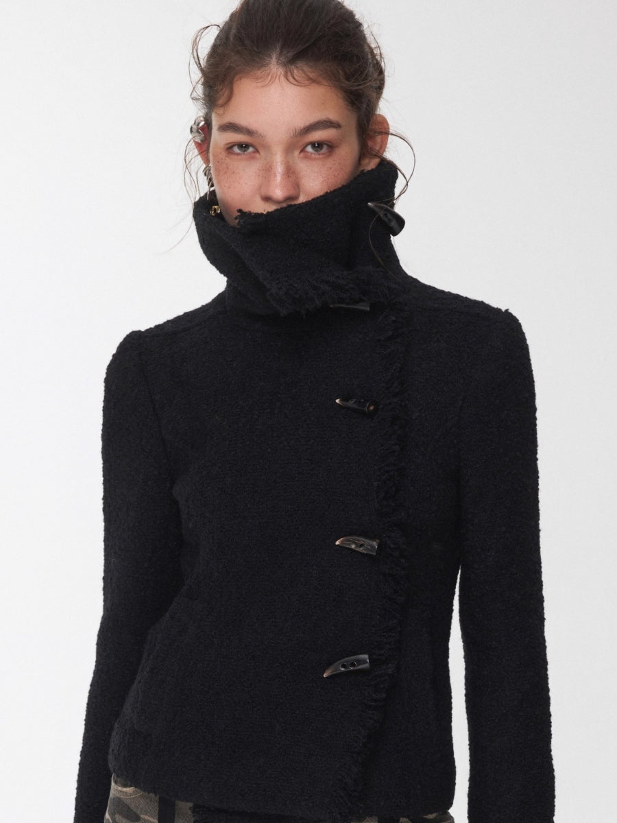 Wool Blend Short Jacket with Horn Buttons