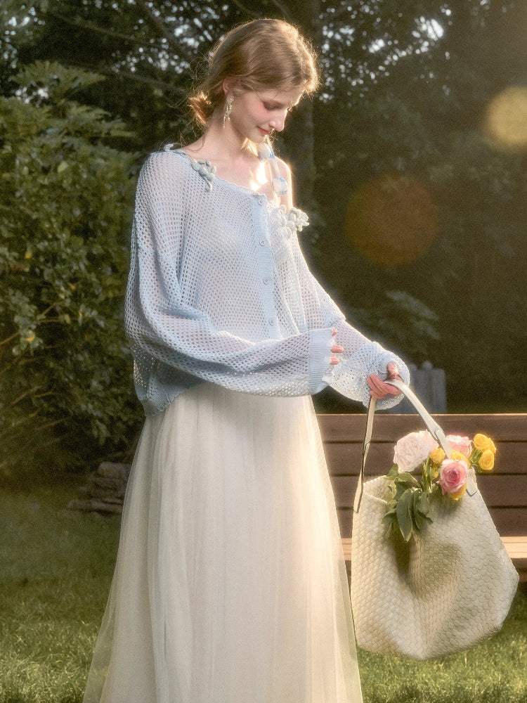 Cool Ice Silk Flower Hollow Cardigan