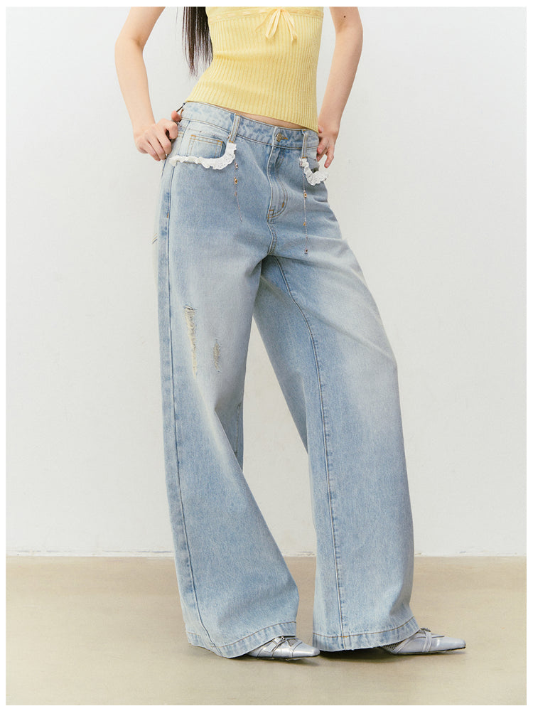 Lace Trim Vintage Jeans