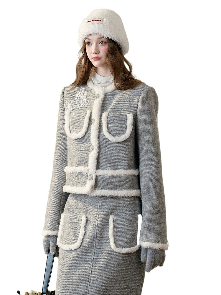 Galaxy Embroidered Wool Tweed Coat & Skirt Set