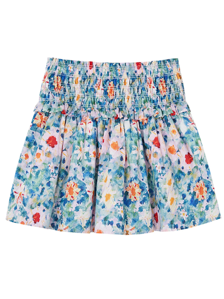 Floral Waist-cinching Slim-fit Midi A-line Skirt