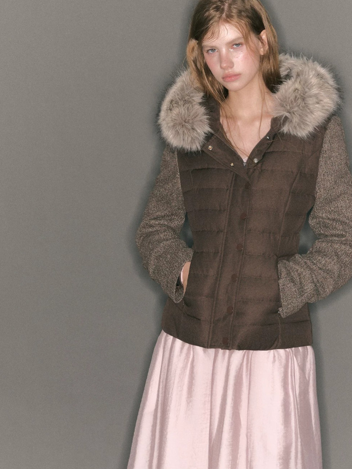 Fur-Trimmed Hooded Panelled Down Jacket
