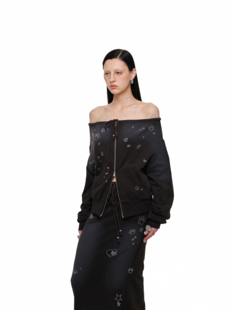 Mud Dyed Rhinestone Sweatshirt & Pant Set