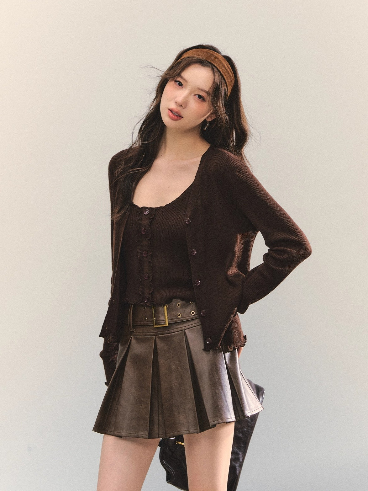 Lettuce-Edge Cardigan & Camisole Set