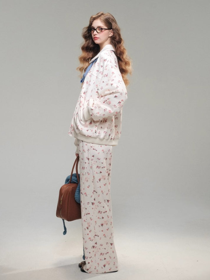 Rose Printed Sweatshirt Set