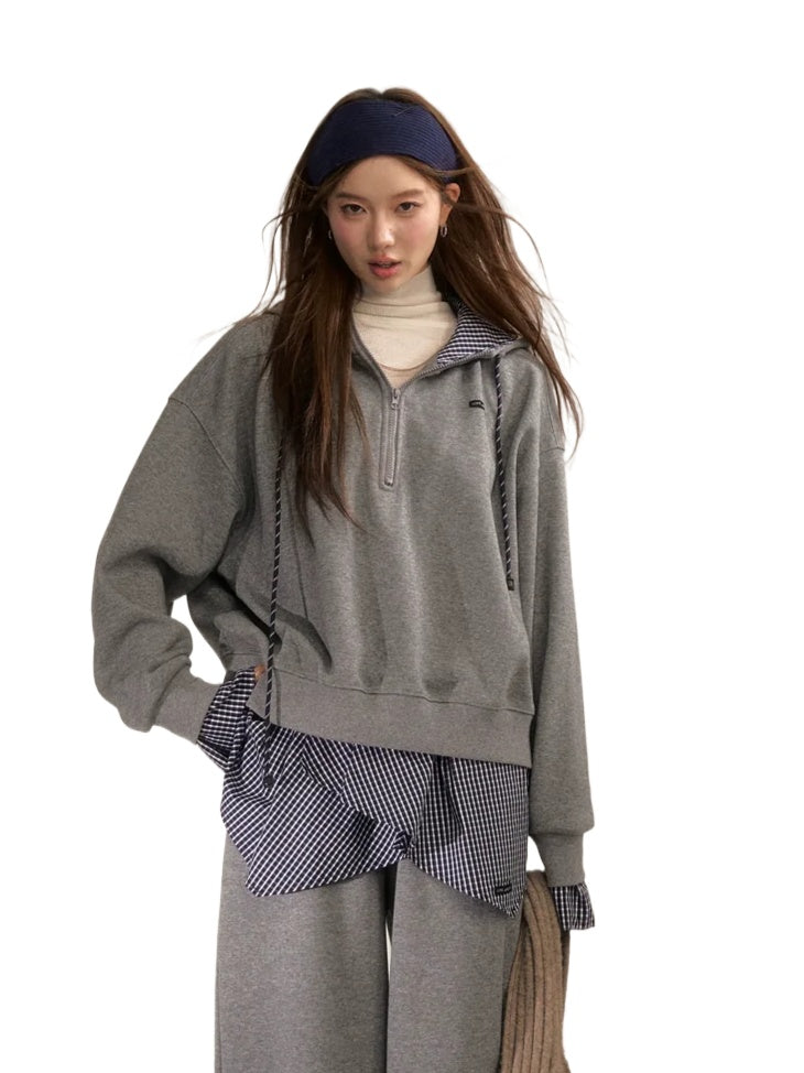 American College Style Plaid Hoodie