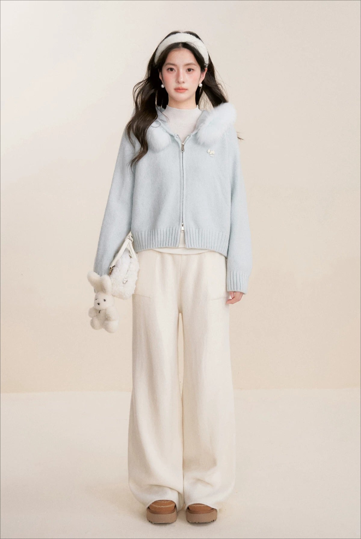 Fur Collar Knit Cardigan