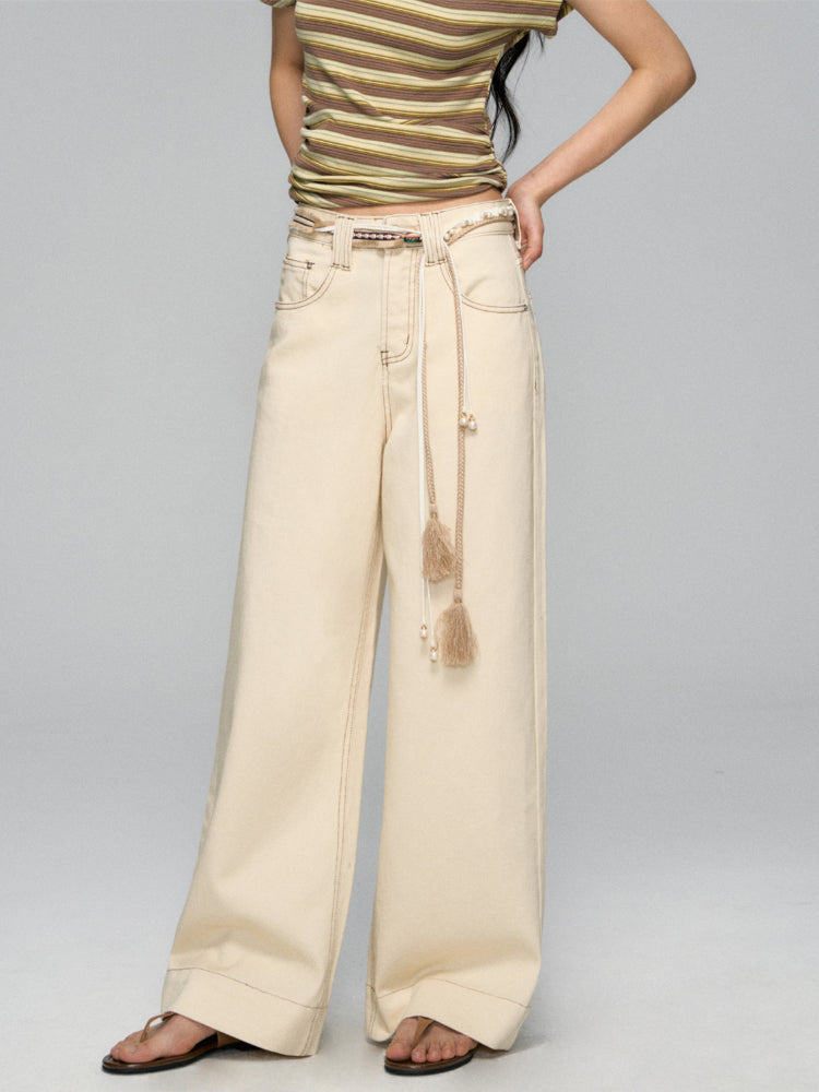 High-Waist Loose Straight - Leg Rope Jeans