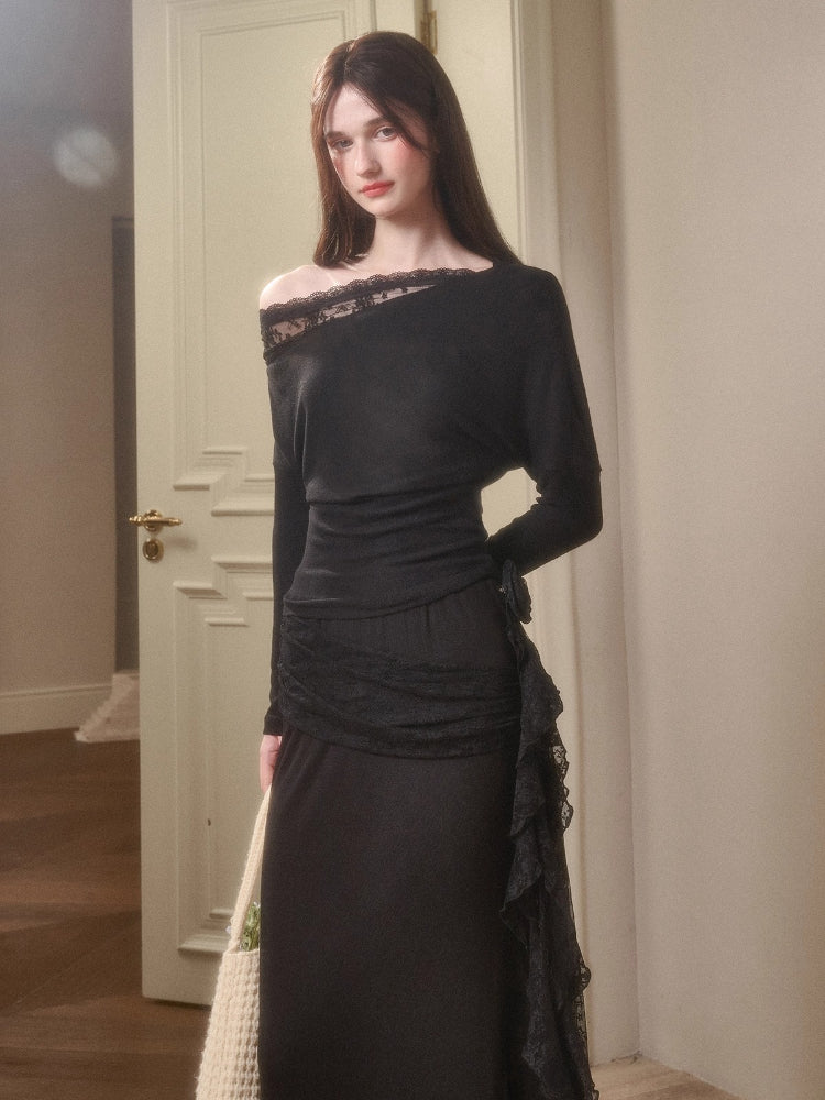 Breathe Lace Off-Shoulder Blouse & Skirt Set