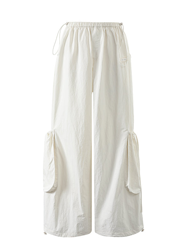 Pink & White Parachute Wide-Leg Pants