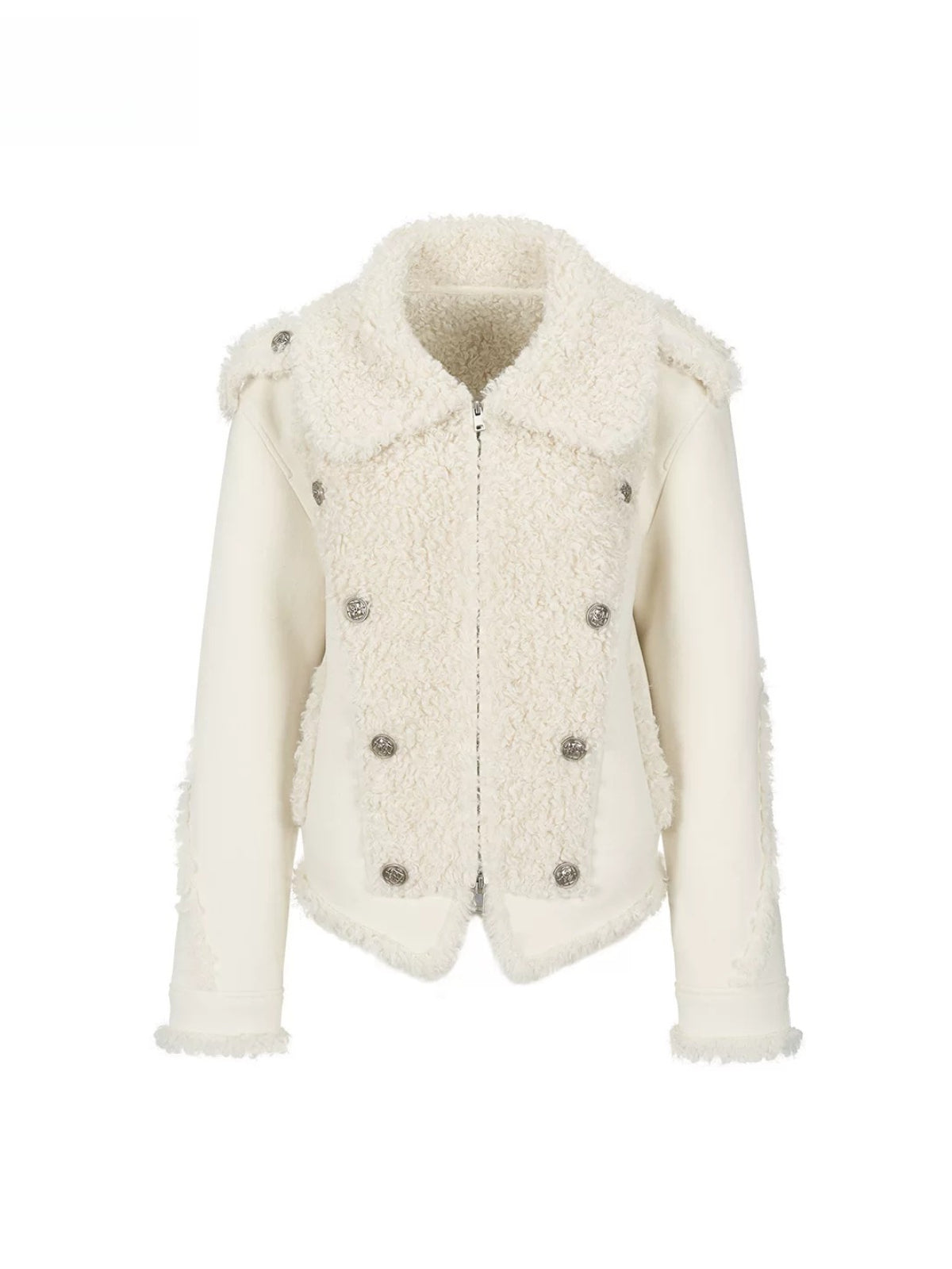 Ivory Double-Breasted Sherpa Panel Jacket