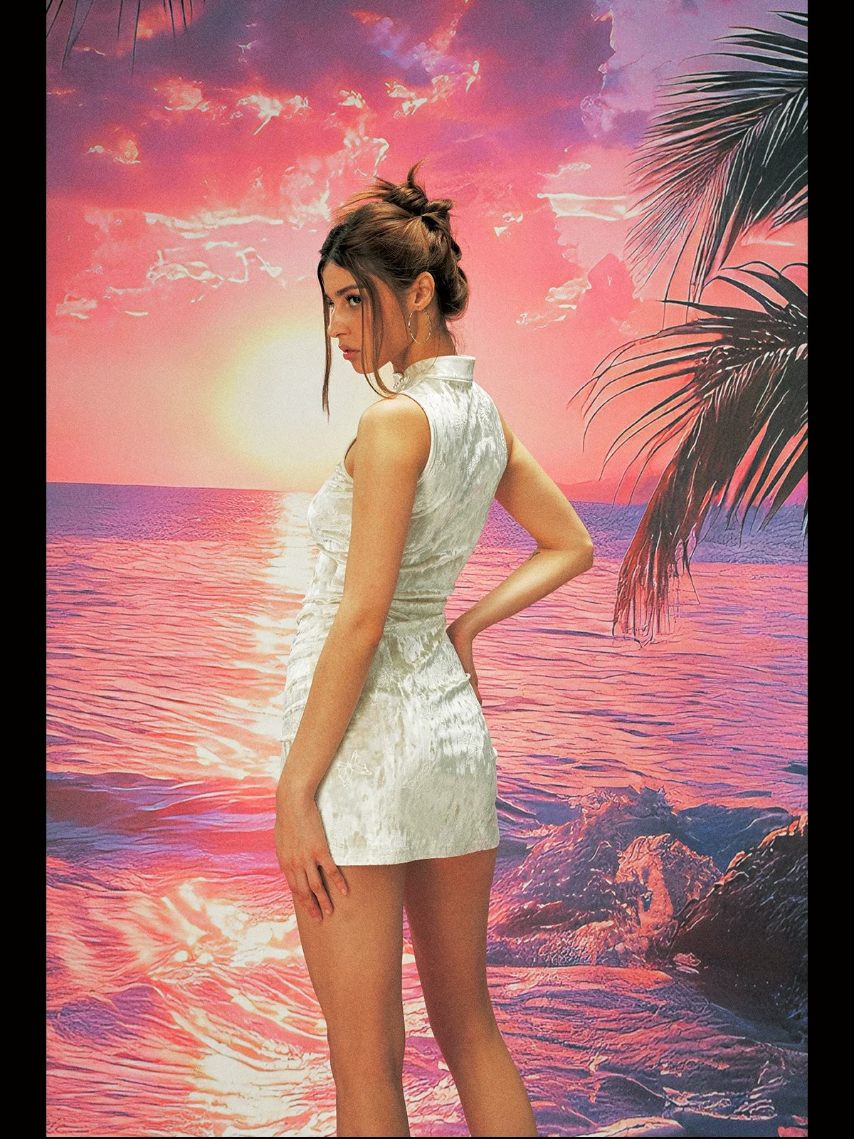 Butterfly Print Sleeveless Qipao Dress