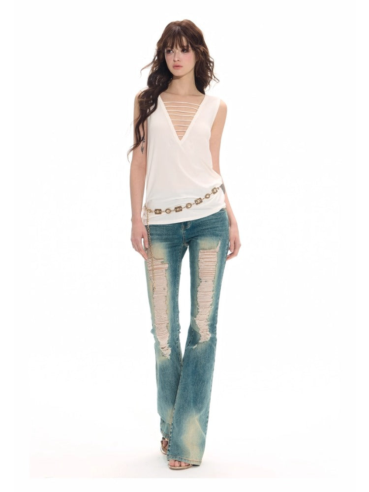 Deep V-neck Cutout Tank Top