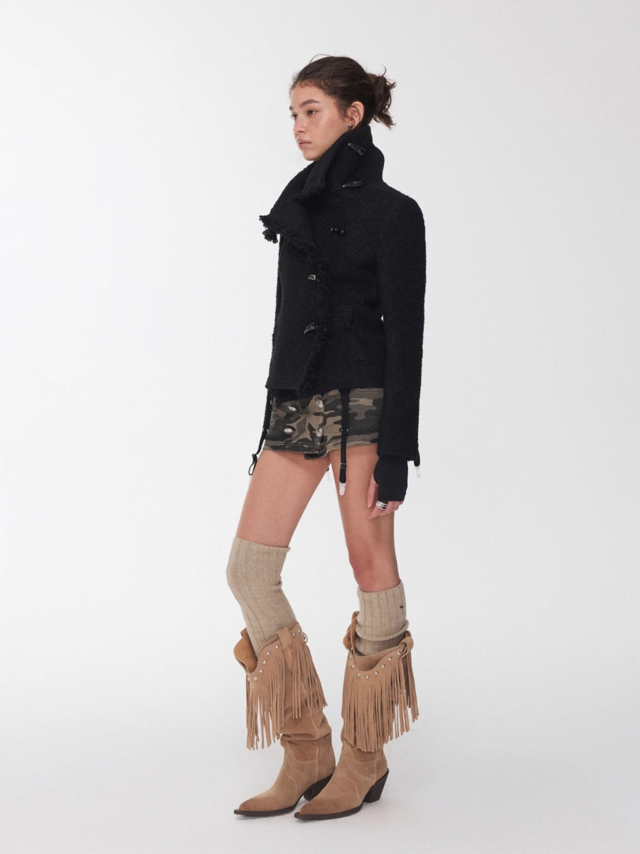 Wool Blend Short Jacket with Horn Buttons