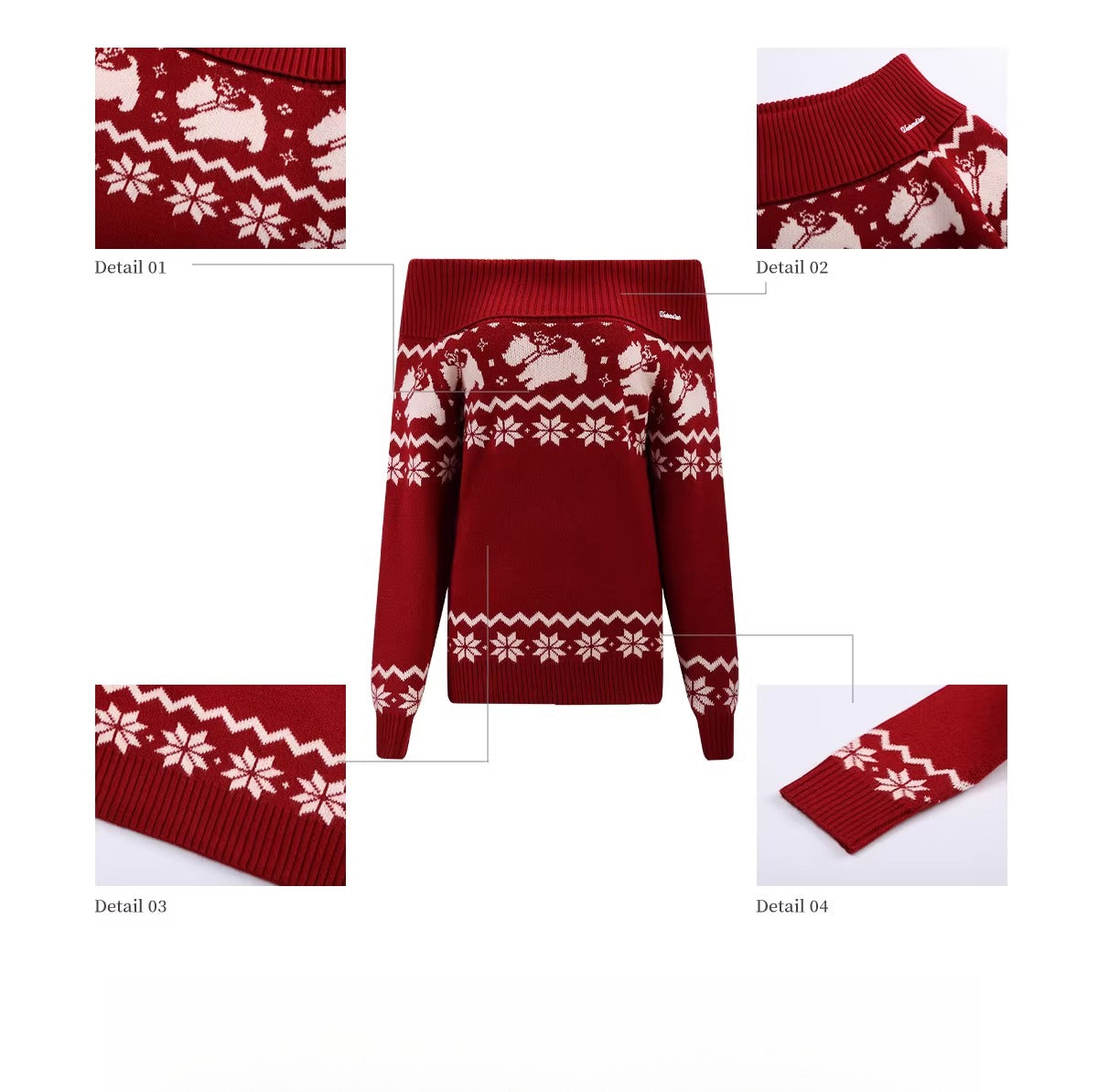 Red Fair Isle Off-Shoulder Knit Top