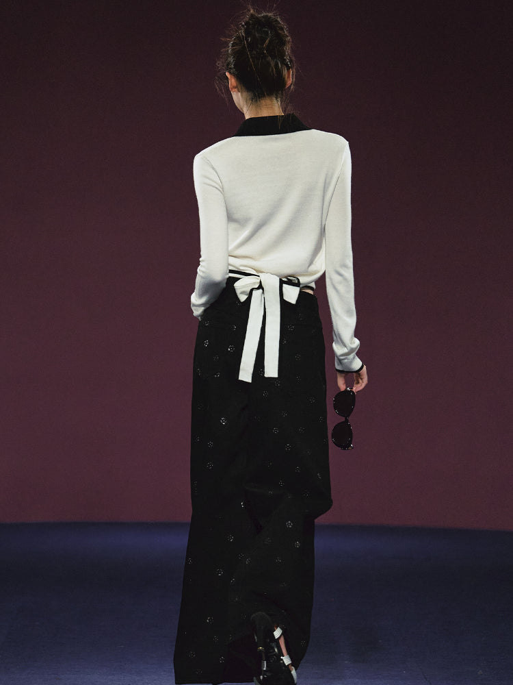 Ribbon Polo Tie-Up Sweater & Shorts Set