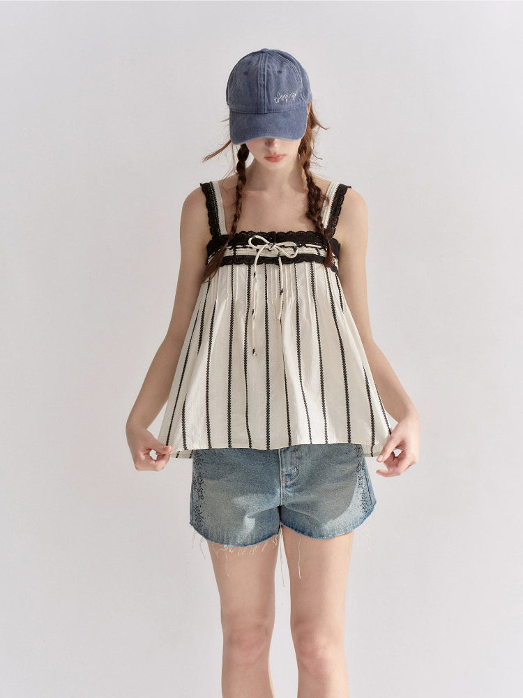 Lace Trim Striped Cami