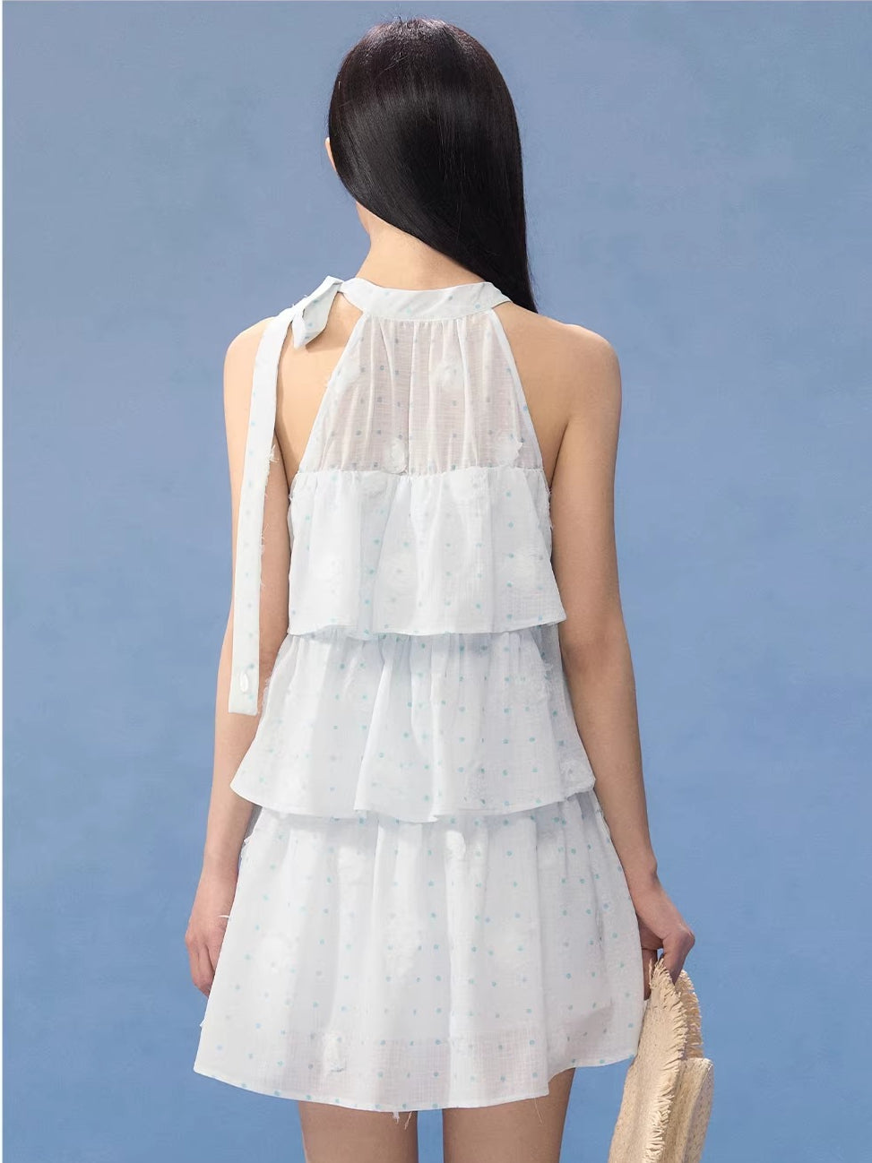 Light Blue Polka Dot Halter Dress