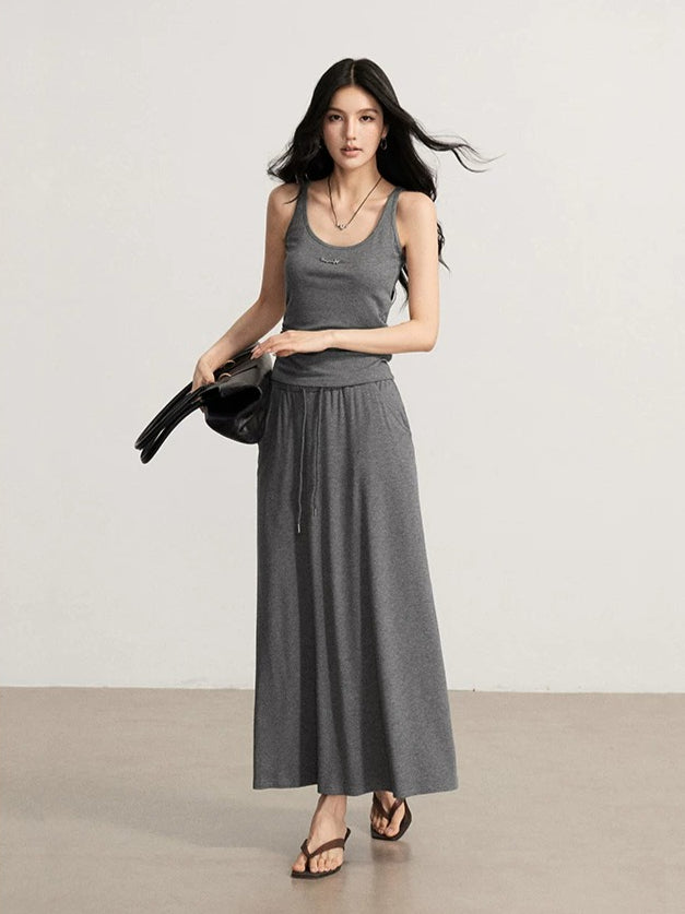Gray & Beige Modal Tank & Skirt Set