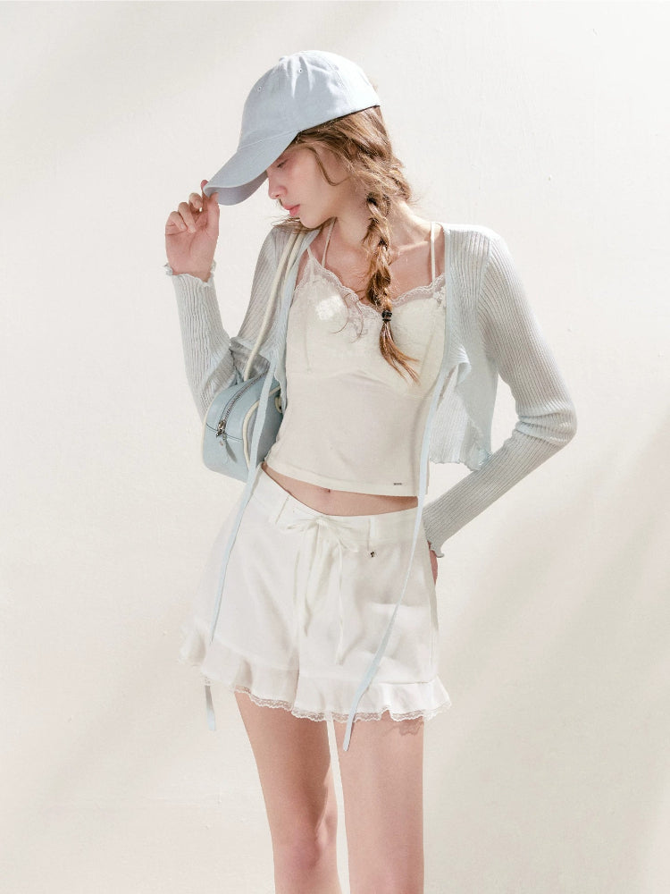 White & Blue Tie Knit Cardigan