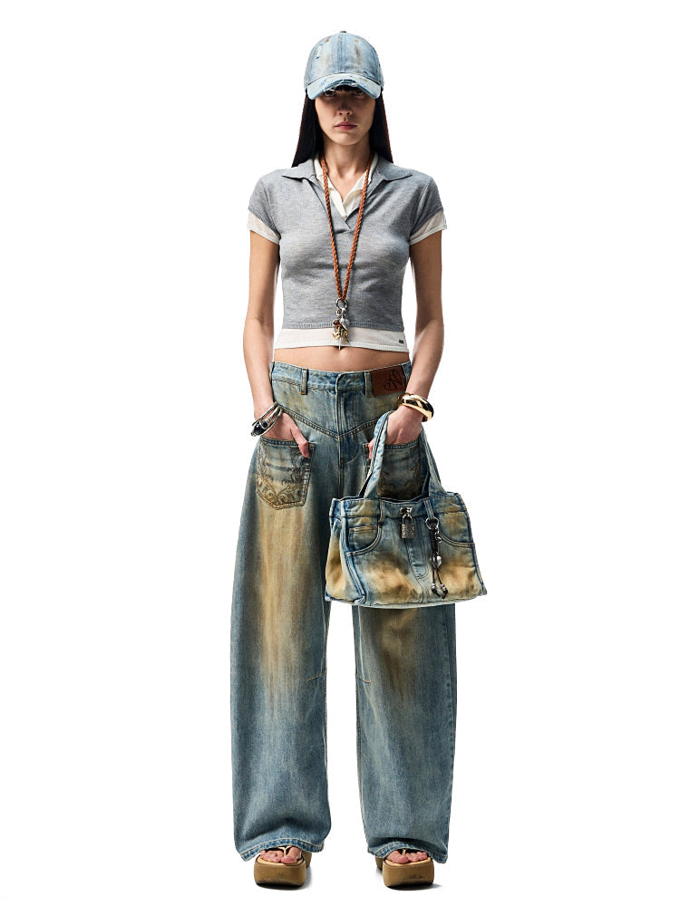 Color-Blocking Fake Two-piece Knit Polo Shirt