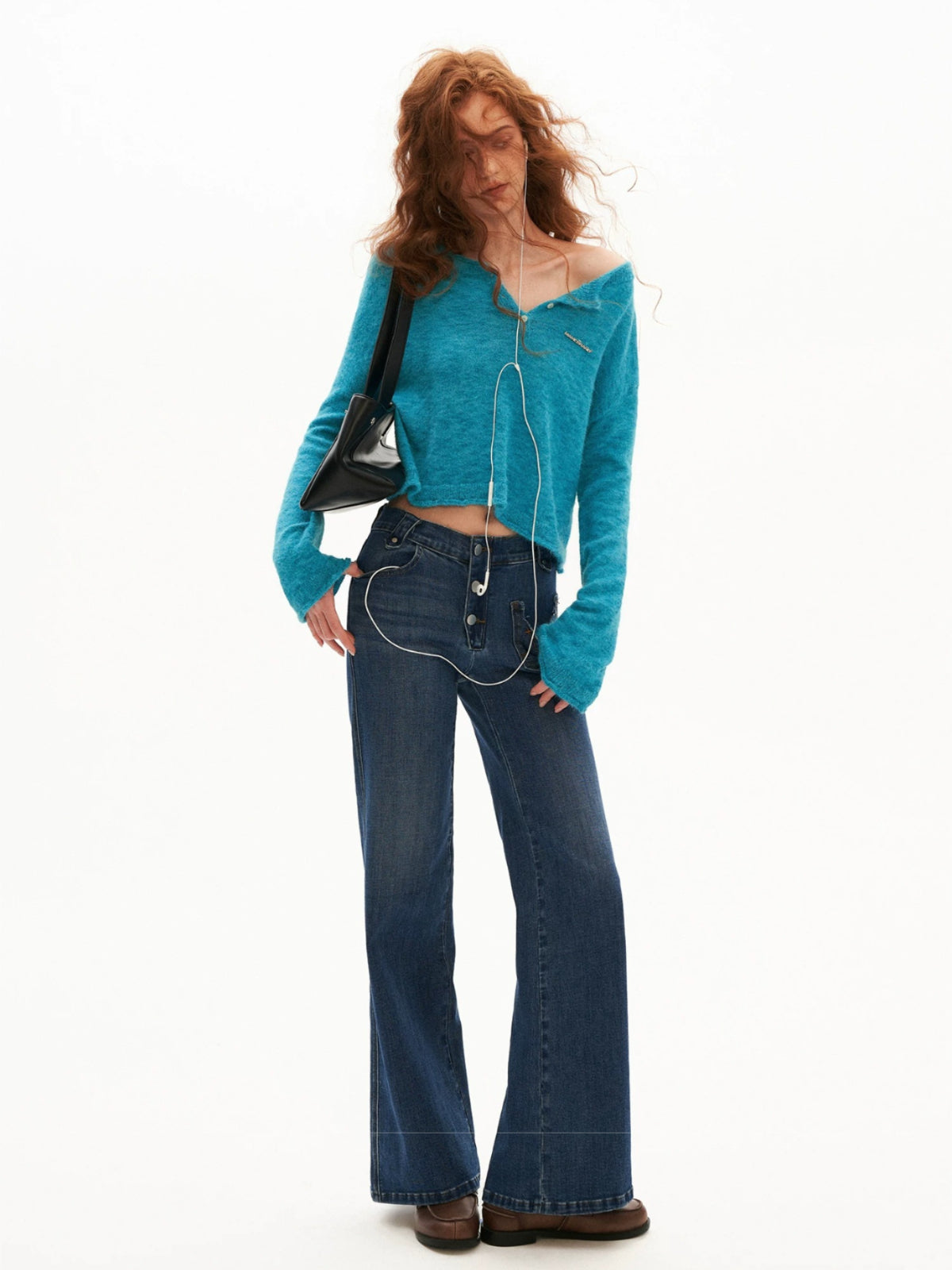 Mohair Open-Back Cropped Knit Sweater