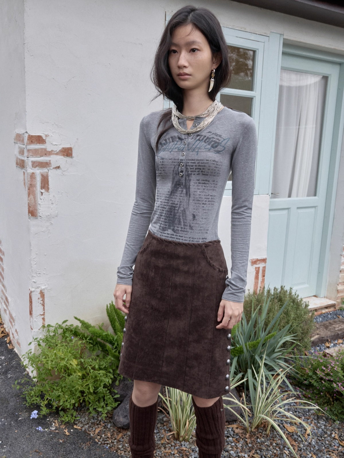 Suede Studded A-Line Skirt