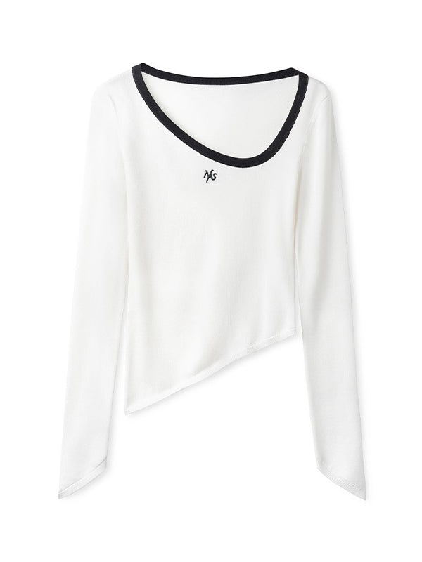 Asymmetric Contrast Neck T-shirt