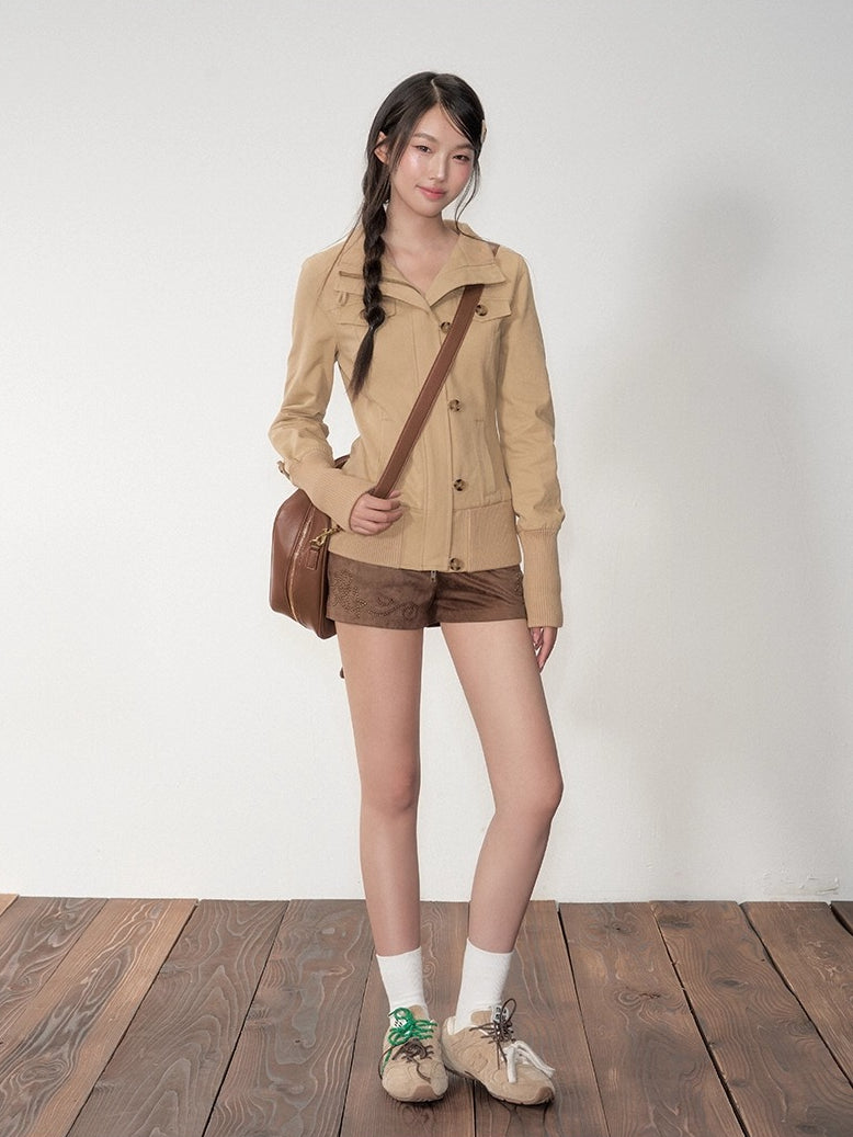 Retro Zipper Half-collar Jacket