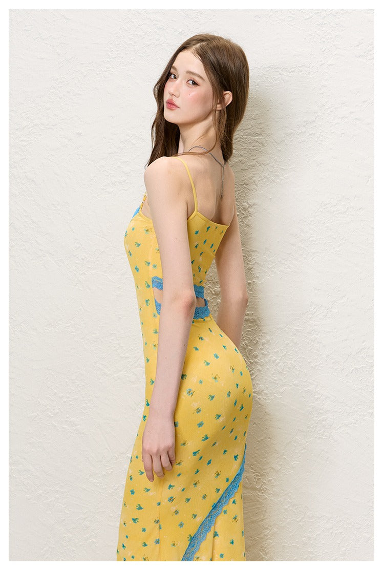 Molly Yellow Cut-Out Floral Midi Dress