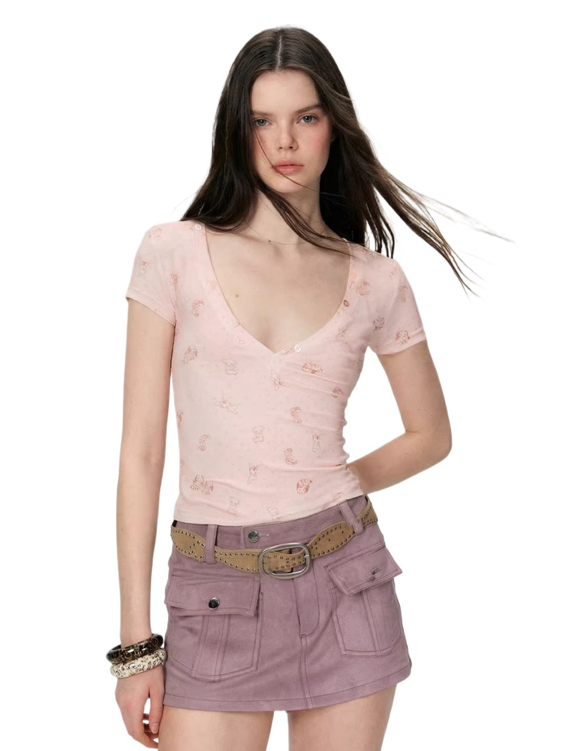 Puppy Print V-Neck Tee