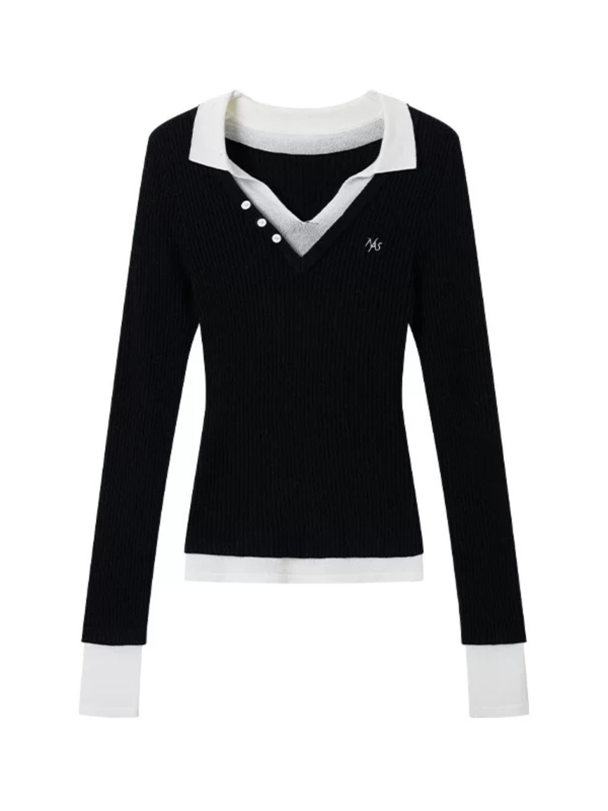 Contrast Layered V-Neck Wool Sweater