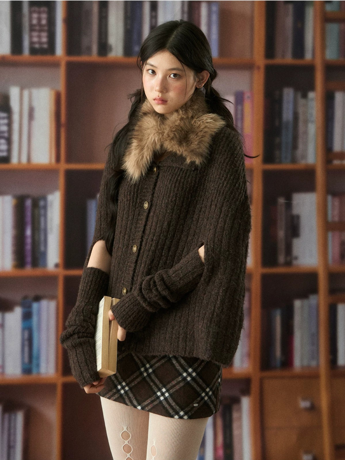 Retro Fur Collar Cape Cardigan
