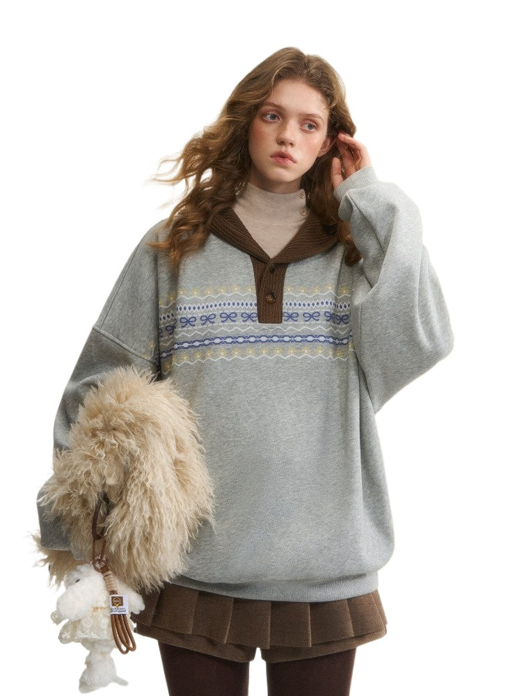 Contrast Patchwork Hooded Fleece Sweatshirt