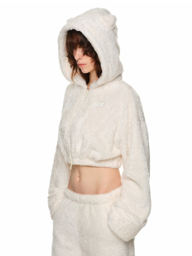 White & Brown Cat-Ear Hoodie Set