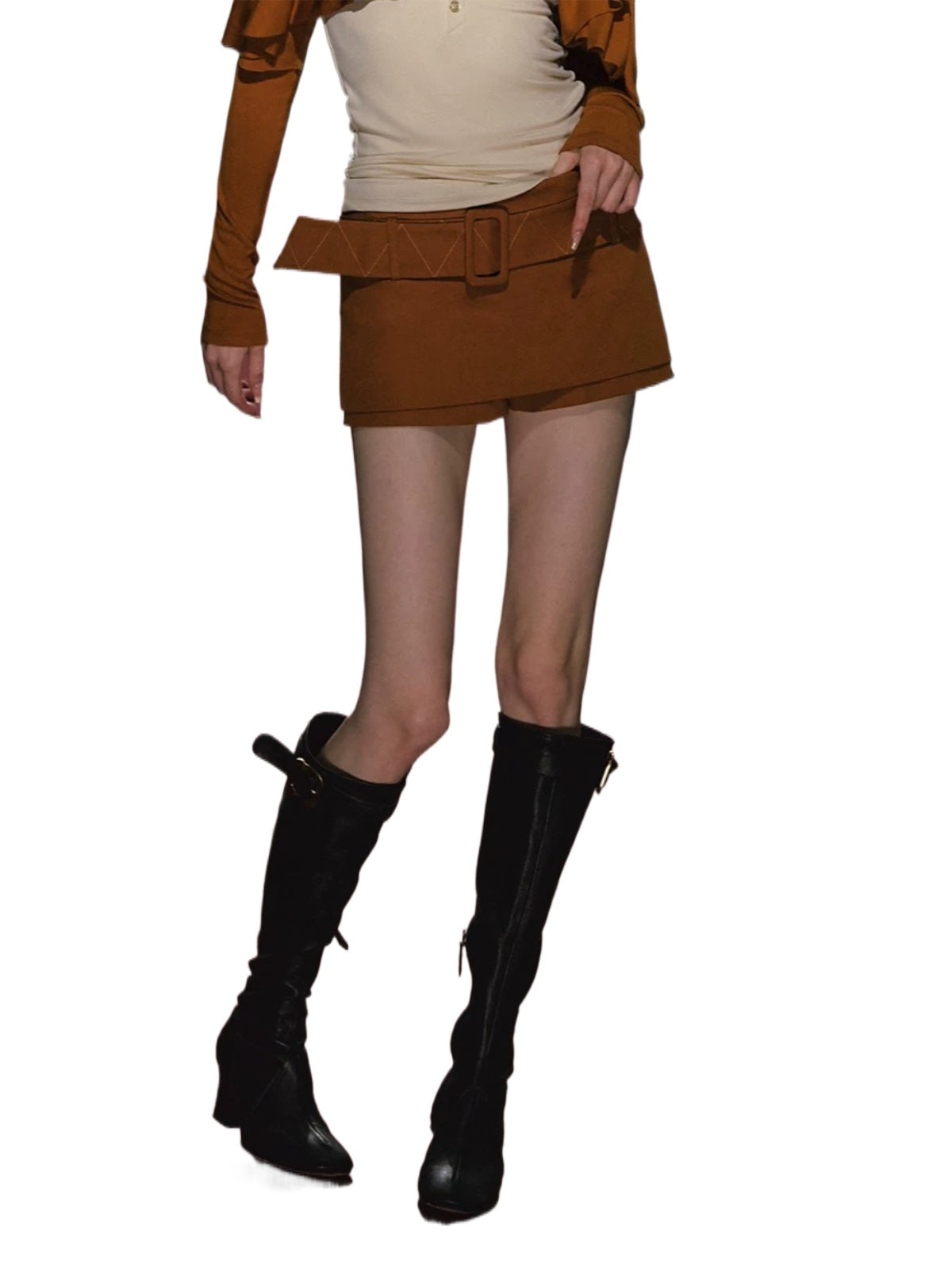 Wide Belt Skirt Shorts