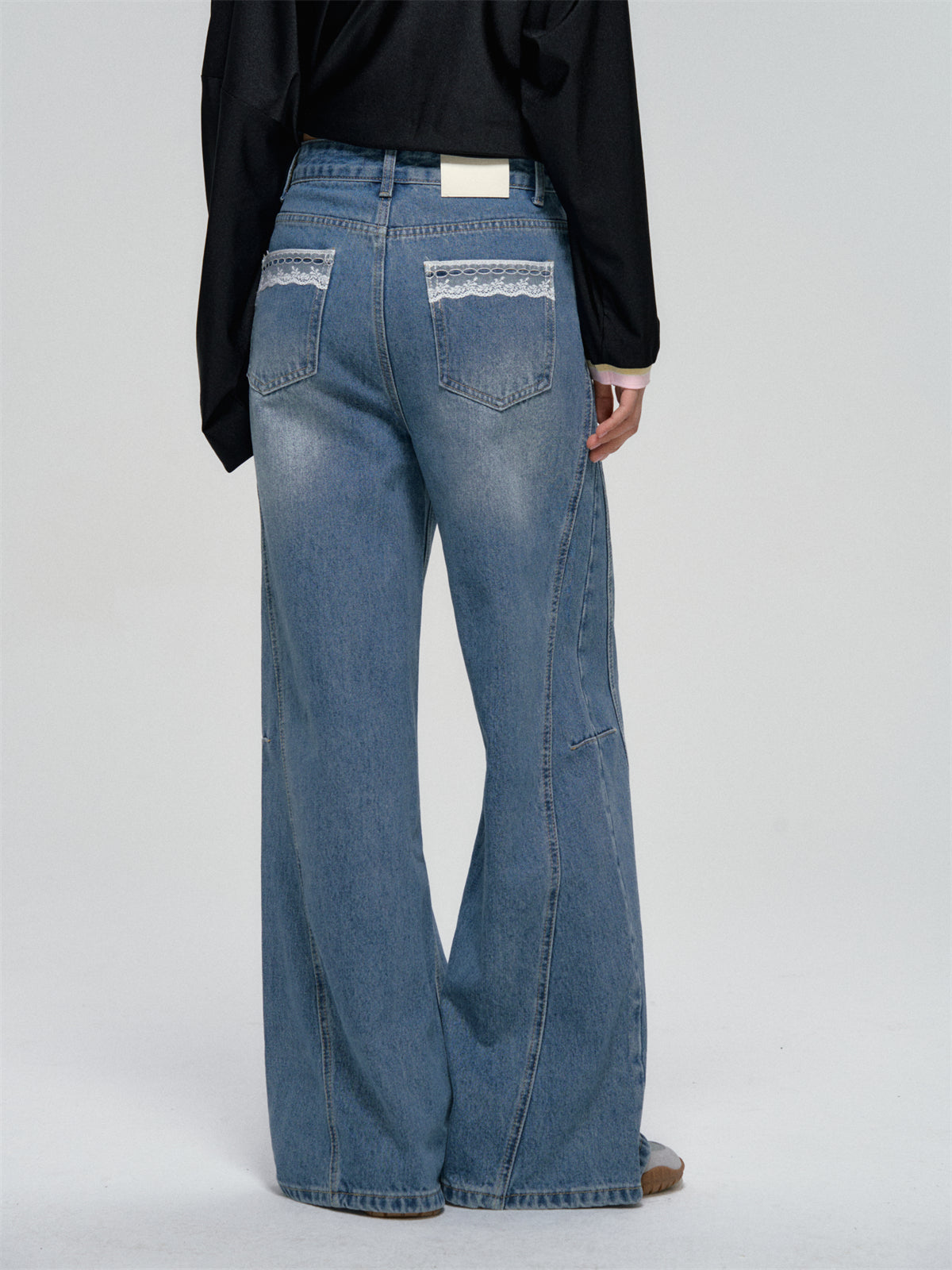 Panel Stitch Lace Patch High Waist Jeans