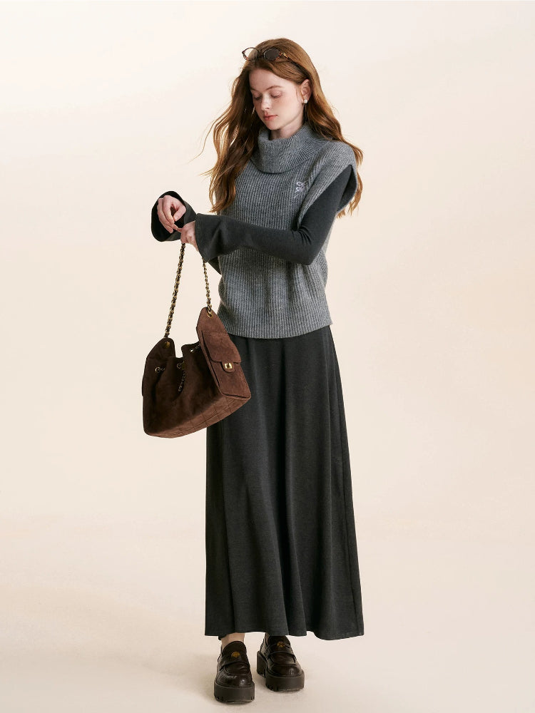 Cream & Gray Wool Knit Vest