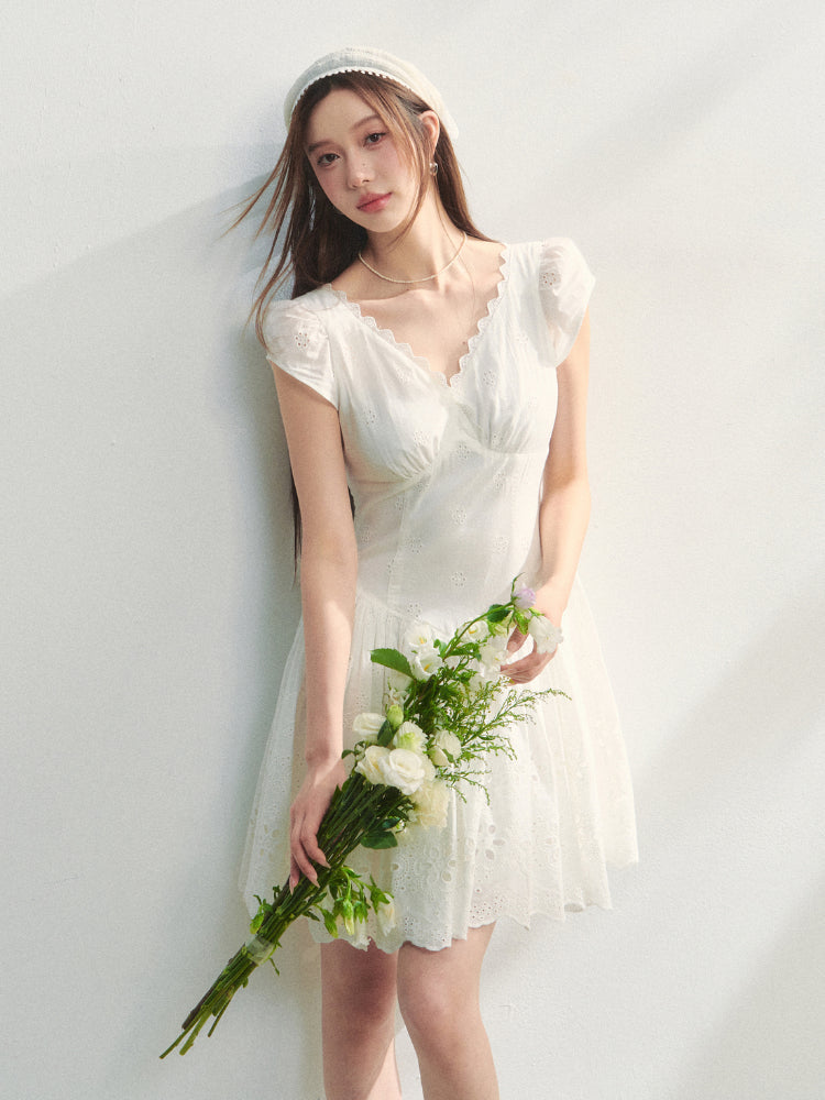 V-Neck Flower - Cutout Dress