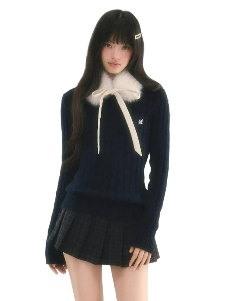 Detachable Snood Cable Knit Top