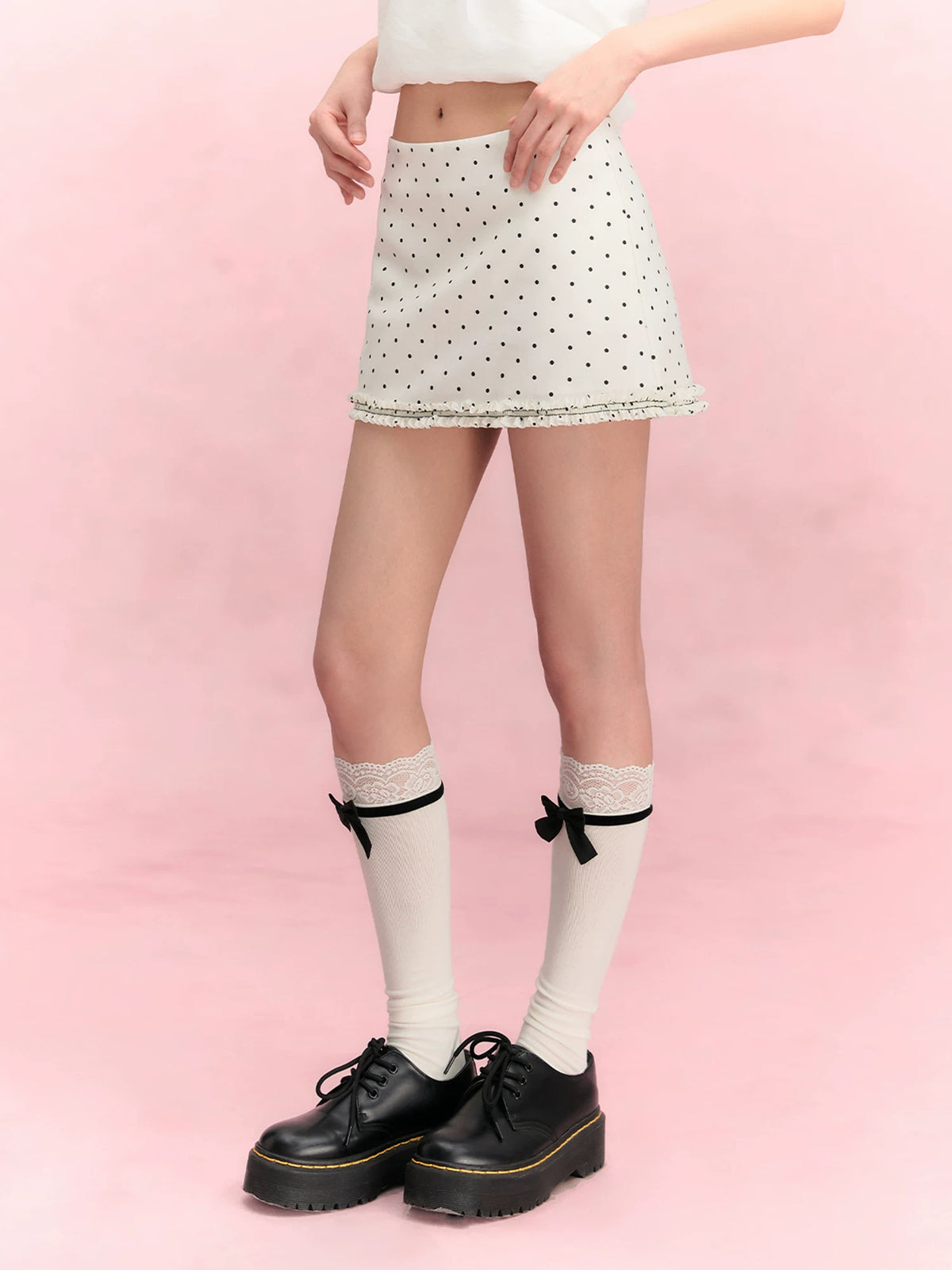 White Polka Dot Ruffle Skirt