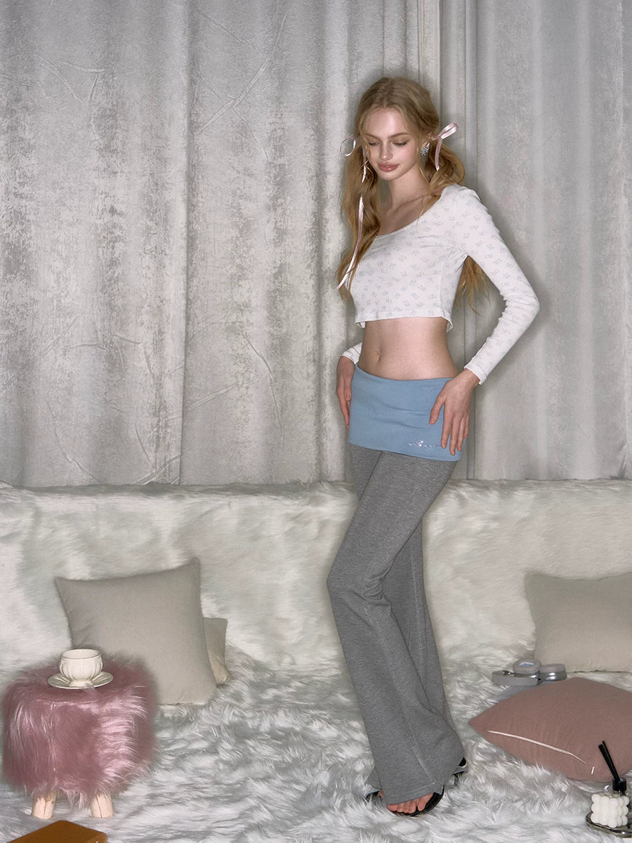 Color-Block Faux-Layered Low-Rise Flared Yoga Pants