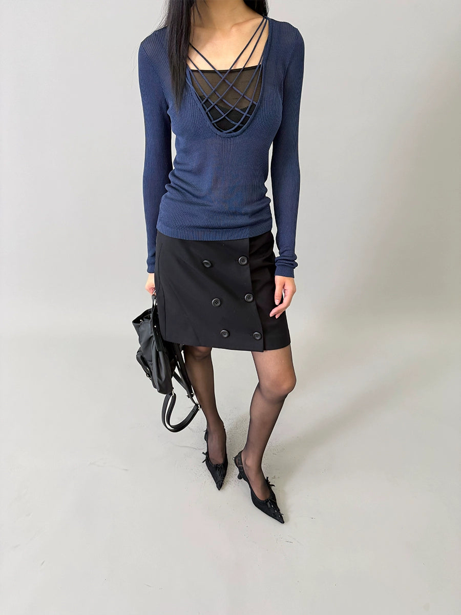Two-Tone Viscose Hand-Threaded Mock-Layer Sweater