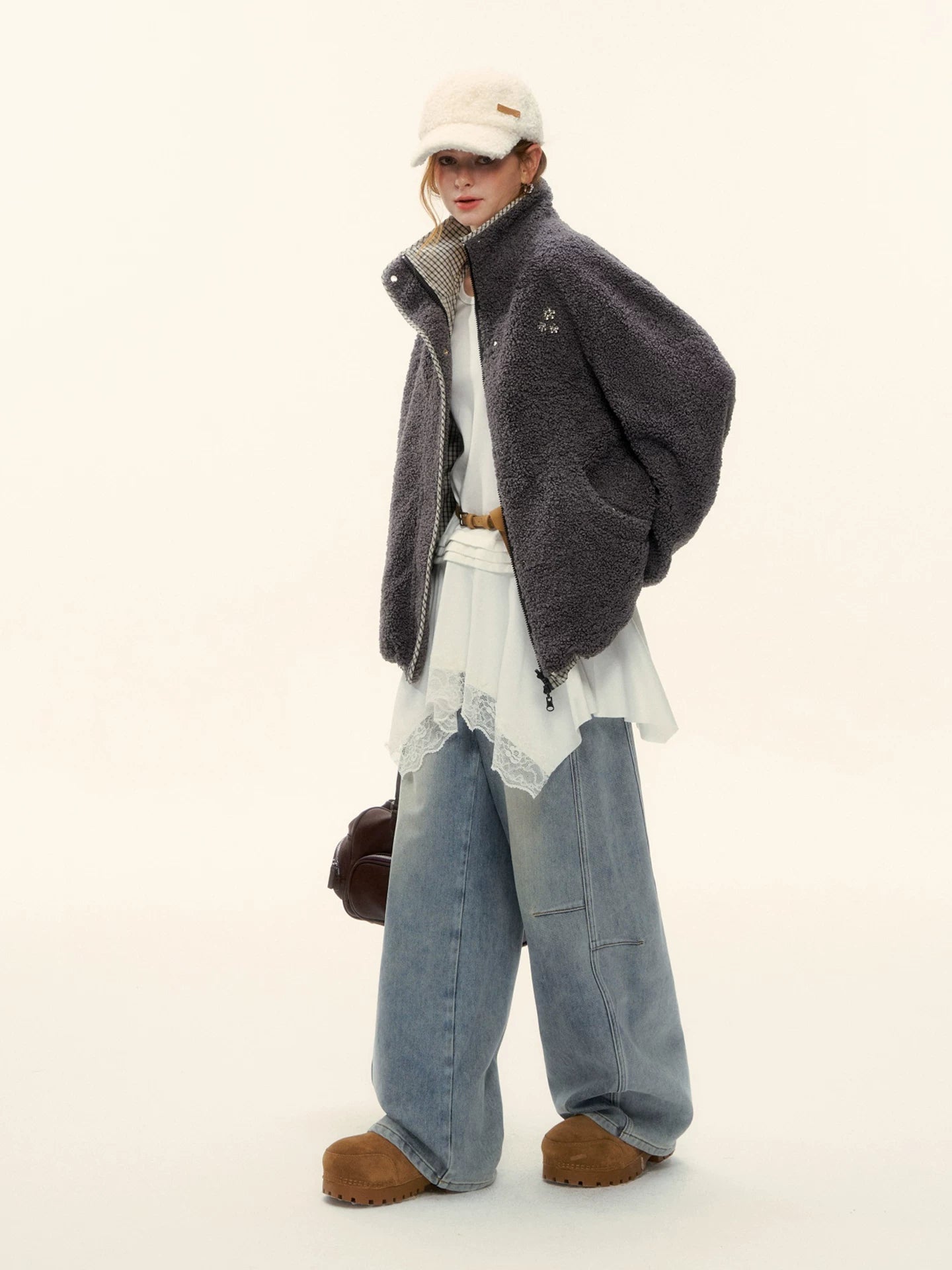 Reversible Shearling Plaid Jacket