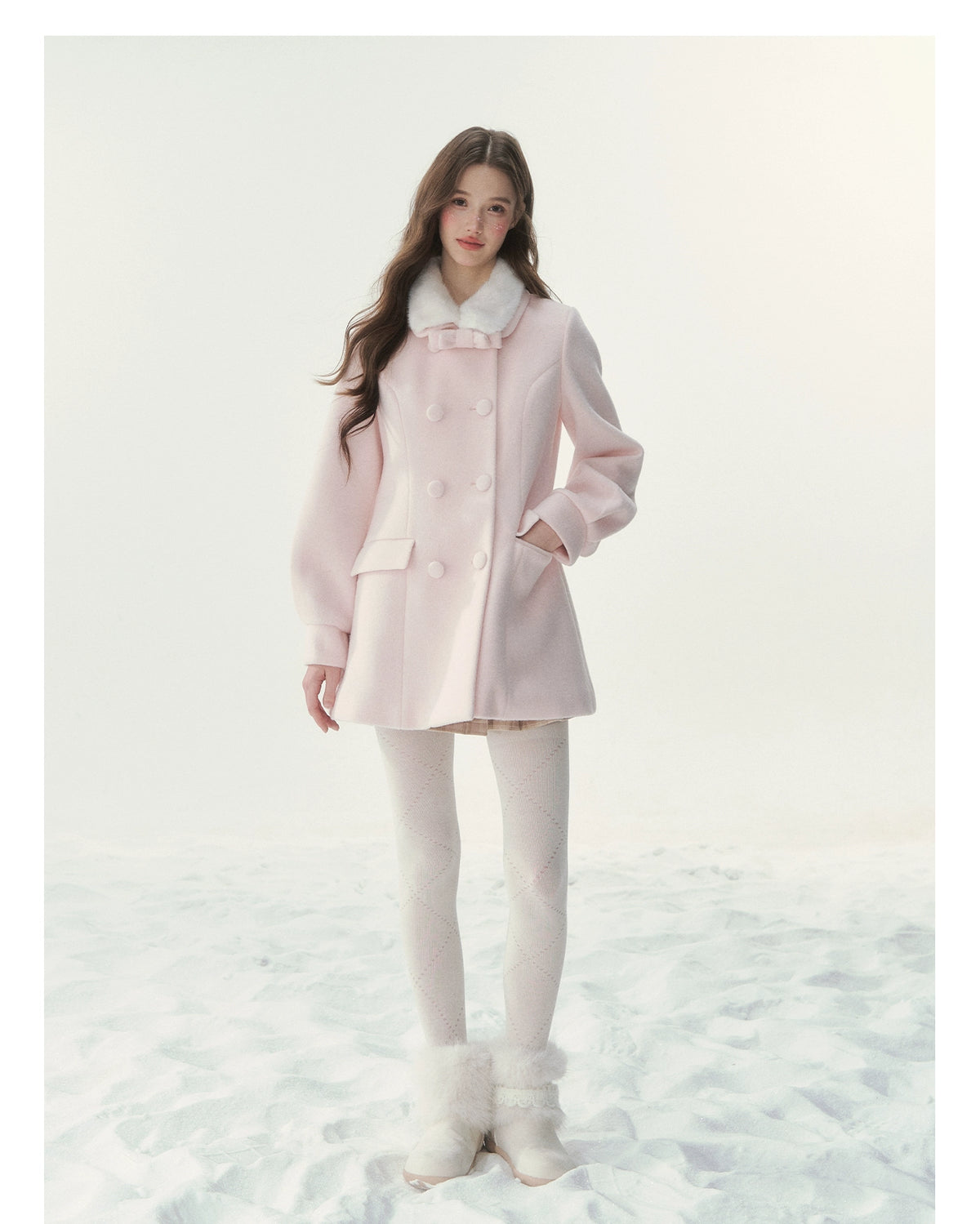 Double-Breasted Fur-Collar Coat Set