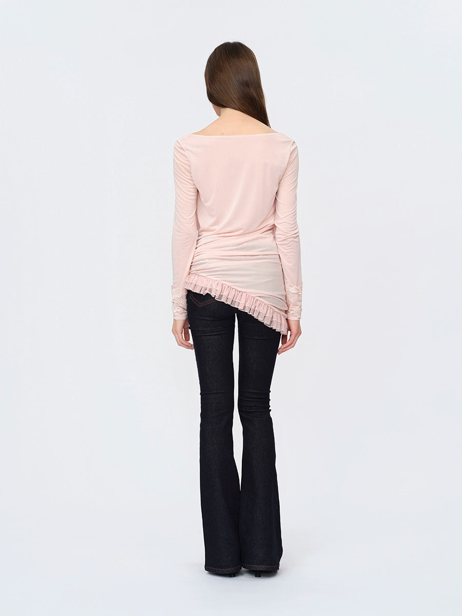 Pink Paneled Ruched Mock-Two-Piece Blouse