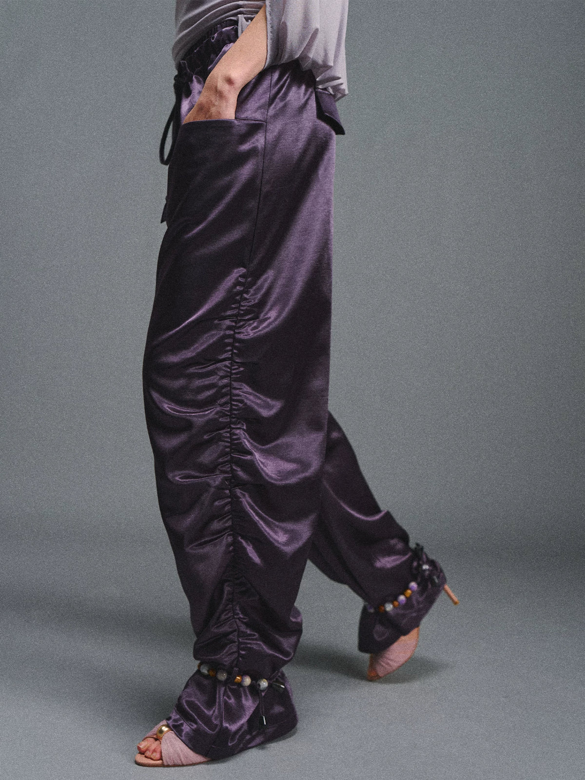 Dark Purple Satin Parachute Pants