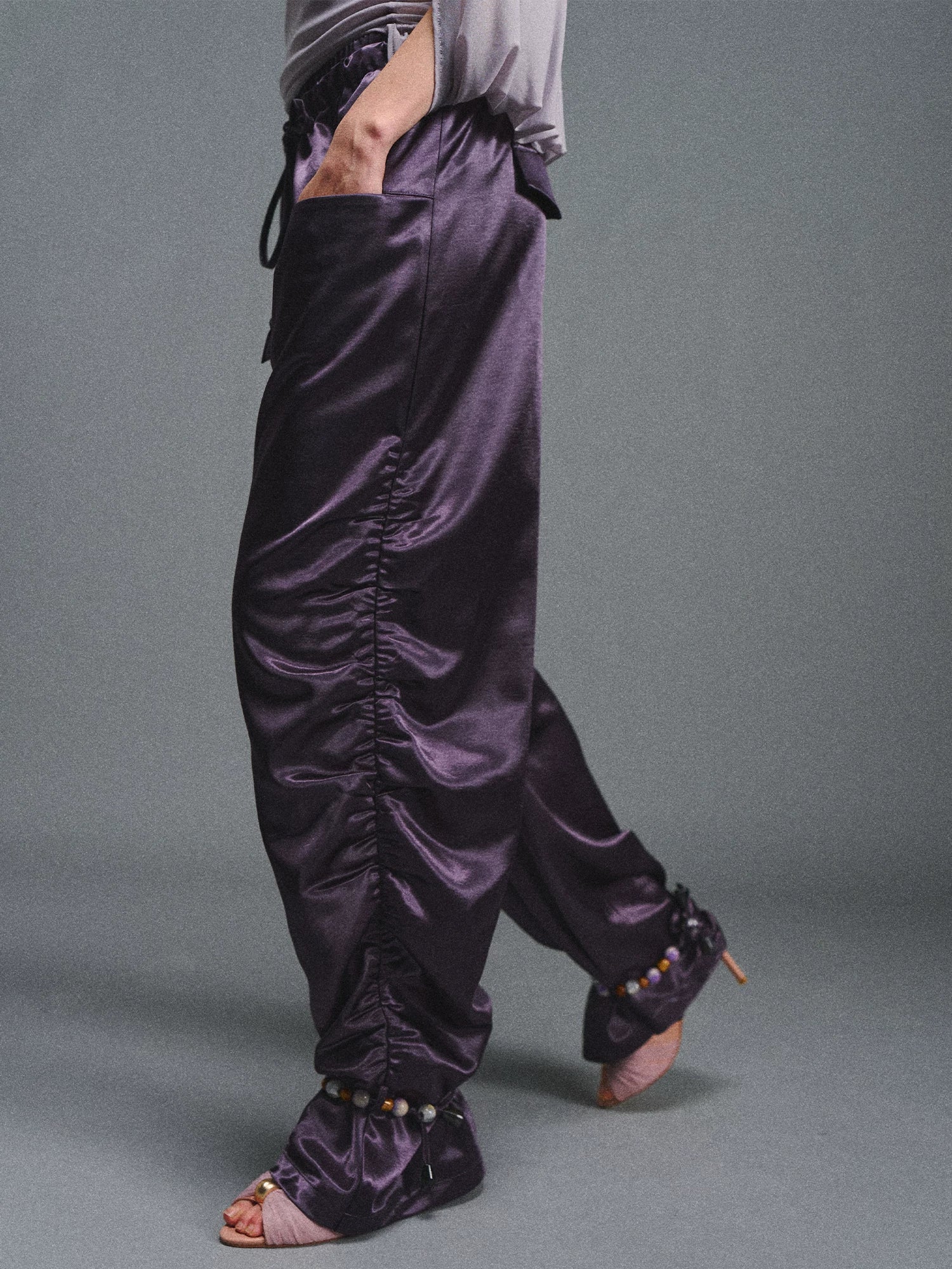 Dark Purple Satin Parachute Pants