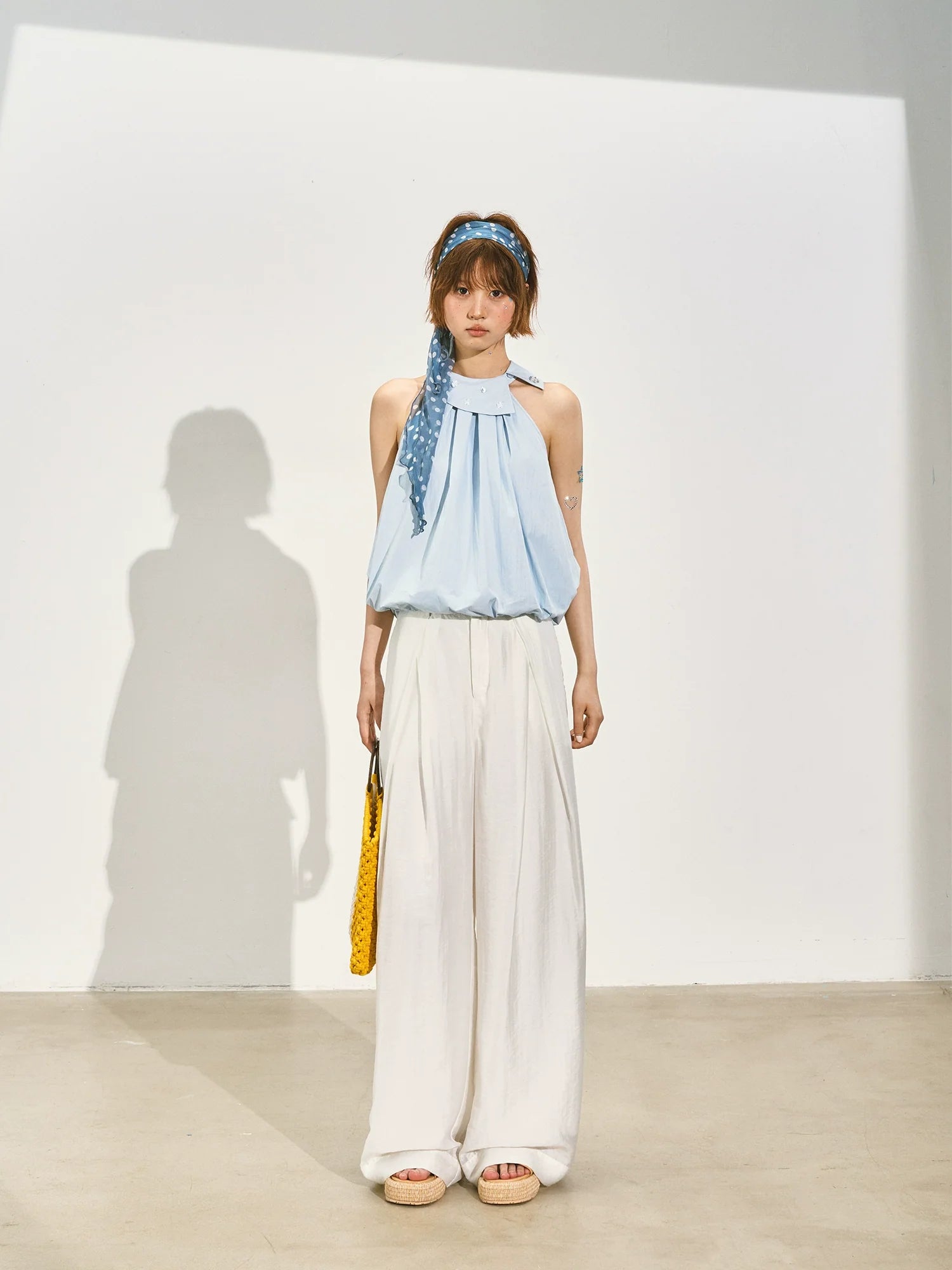 Halter Neck Off-Shoulder Crinkled Sleeveless Top