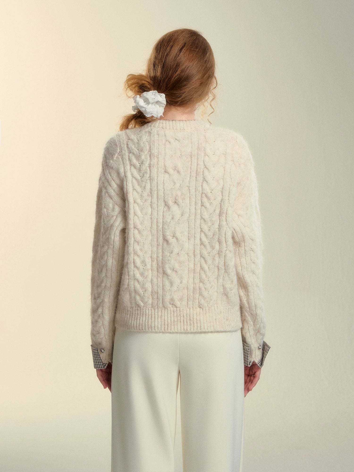 Plaid Drawstring Pullover Sweater